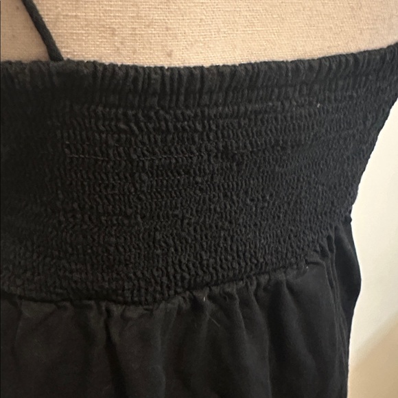 Old Navy Black Linen Tie-Strap Mini Dress Smocked Pockets M Petite - Picture 5 of 7